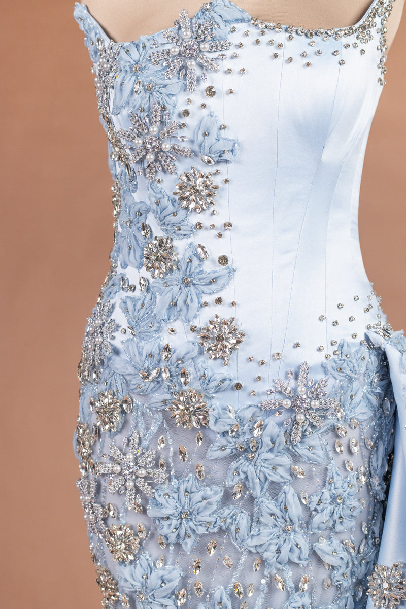 Sihëna Frostbloom Plume — powder-blue sweetheart sleeveless mermaid evening dress