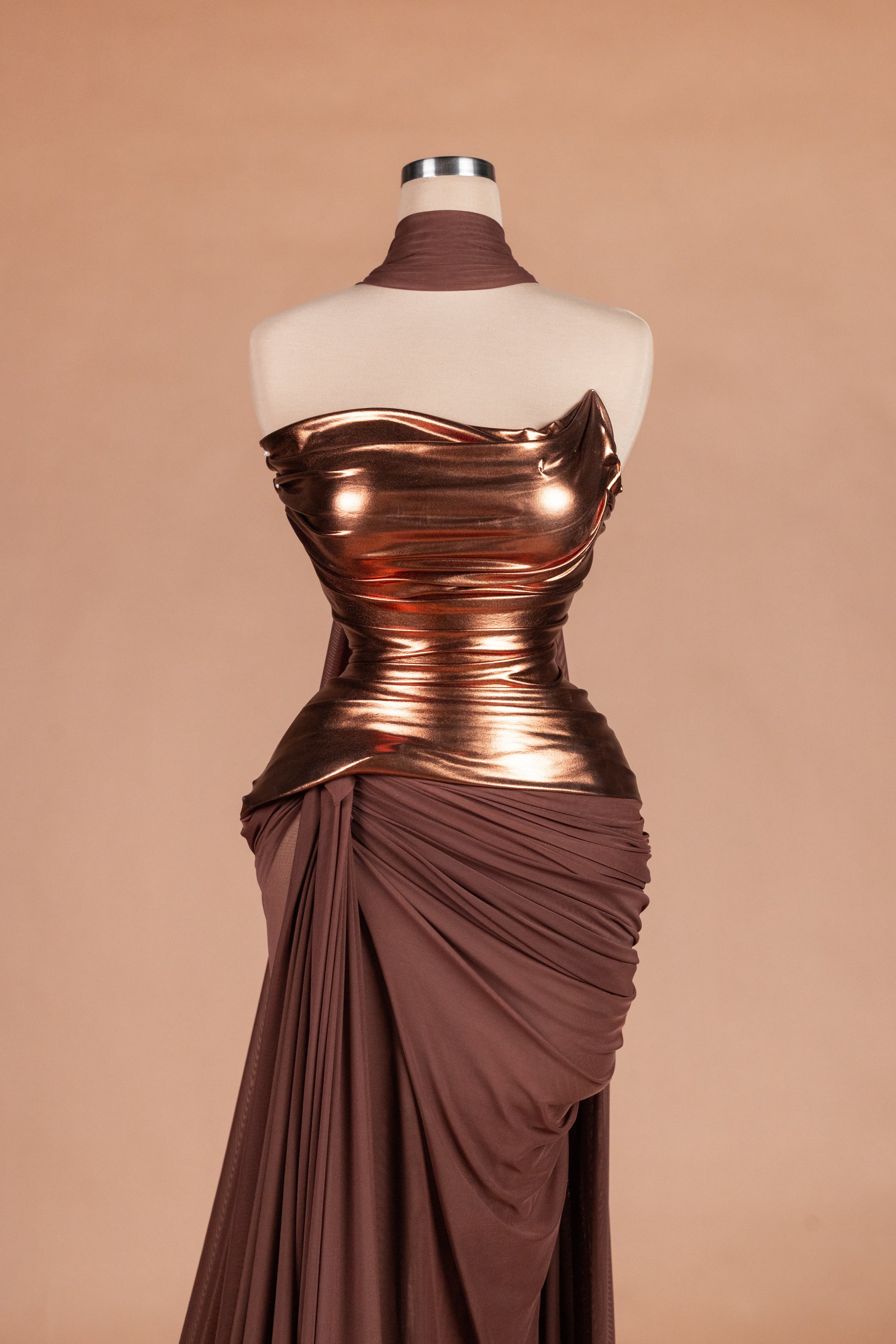 Sihëna Bronze Goddess — bronze sweetheart sleeveless mermaid evening dress