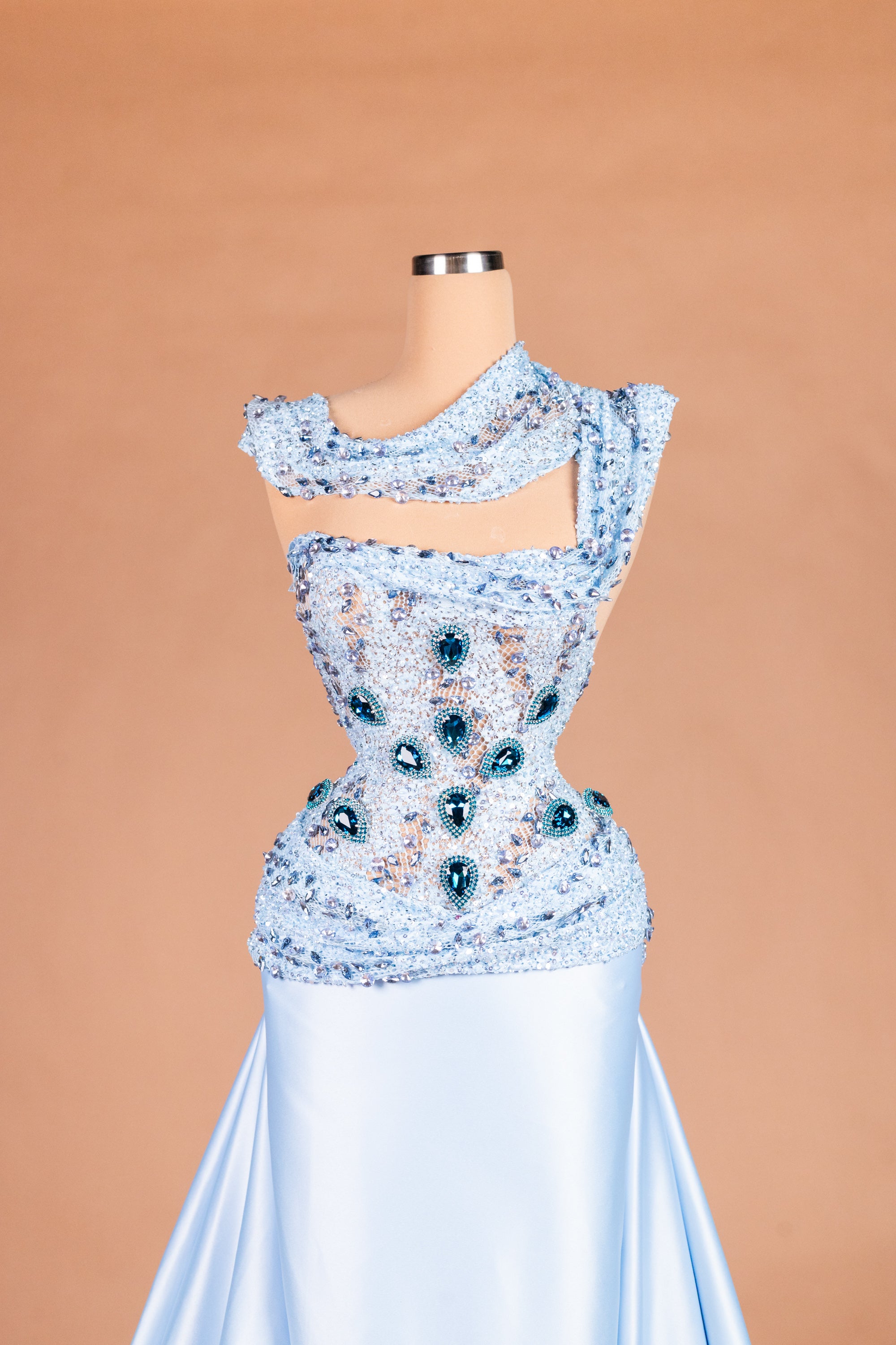 Sihëna Cerulean Dream — powder-blue asymmetric sleeveless a-line evening dress
