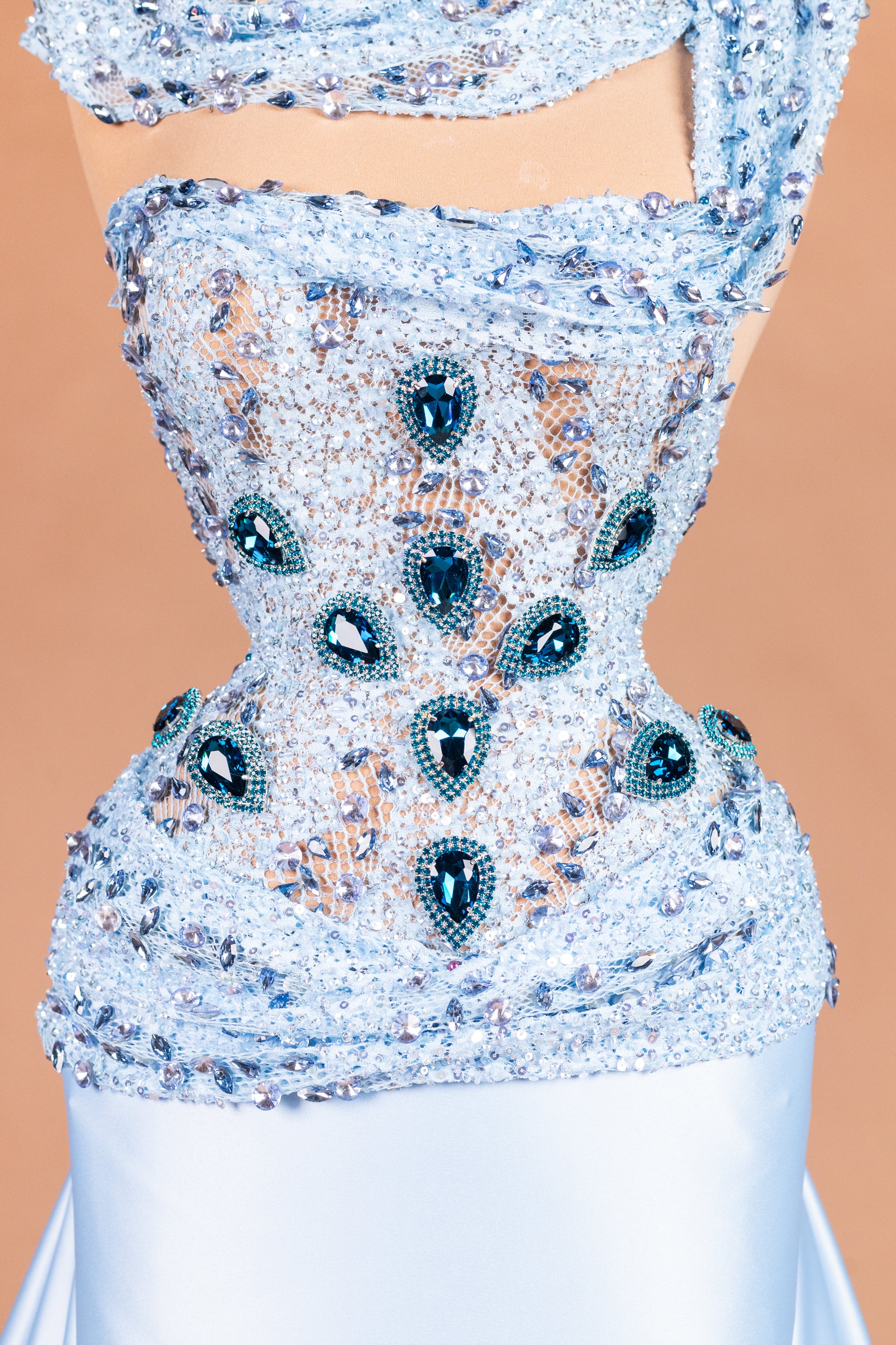 Sihëna Cerulean Dream — powder-blue asymmetric sleeveless a-line evening dress