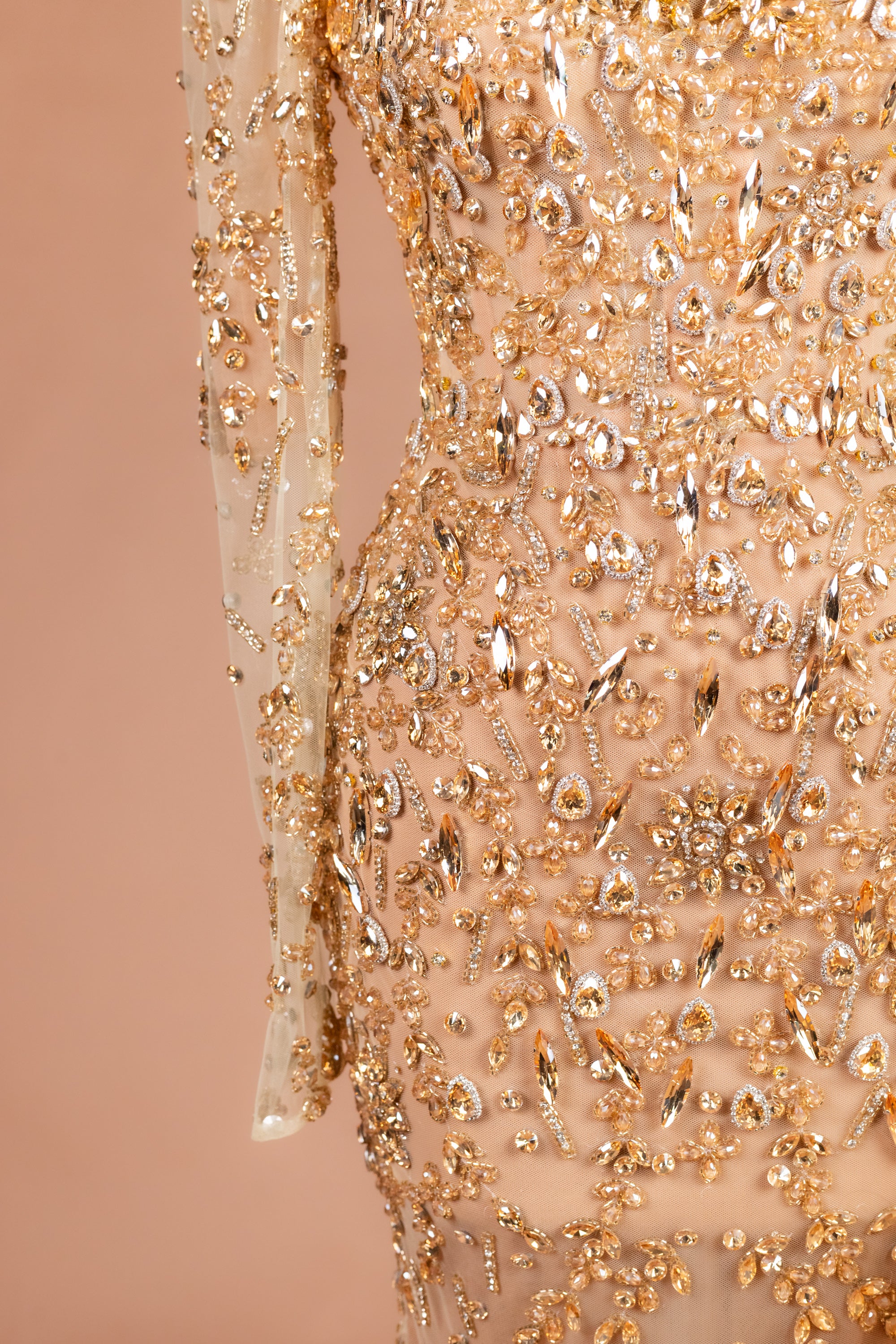 Sihëna Honey Reverie — gold sweetheart long-sleeve mermaid evening dress
