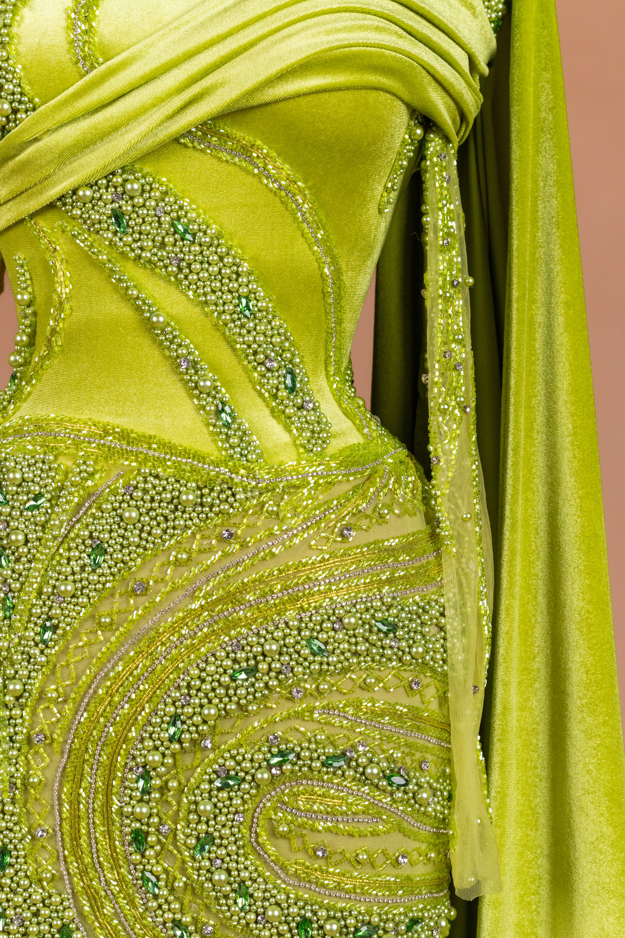 Sihëna Citron Reverie — lime high-neck long-sleeve mermaid evening dress