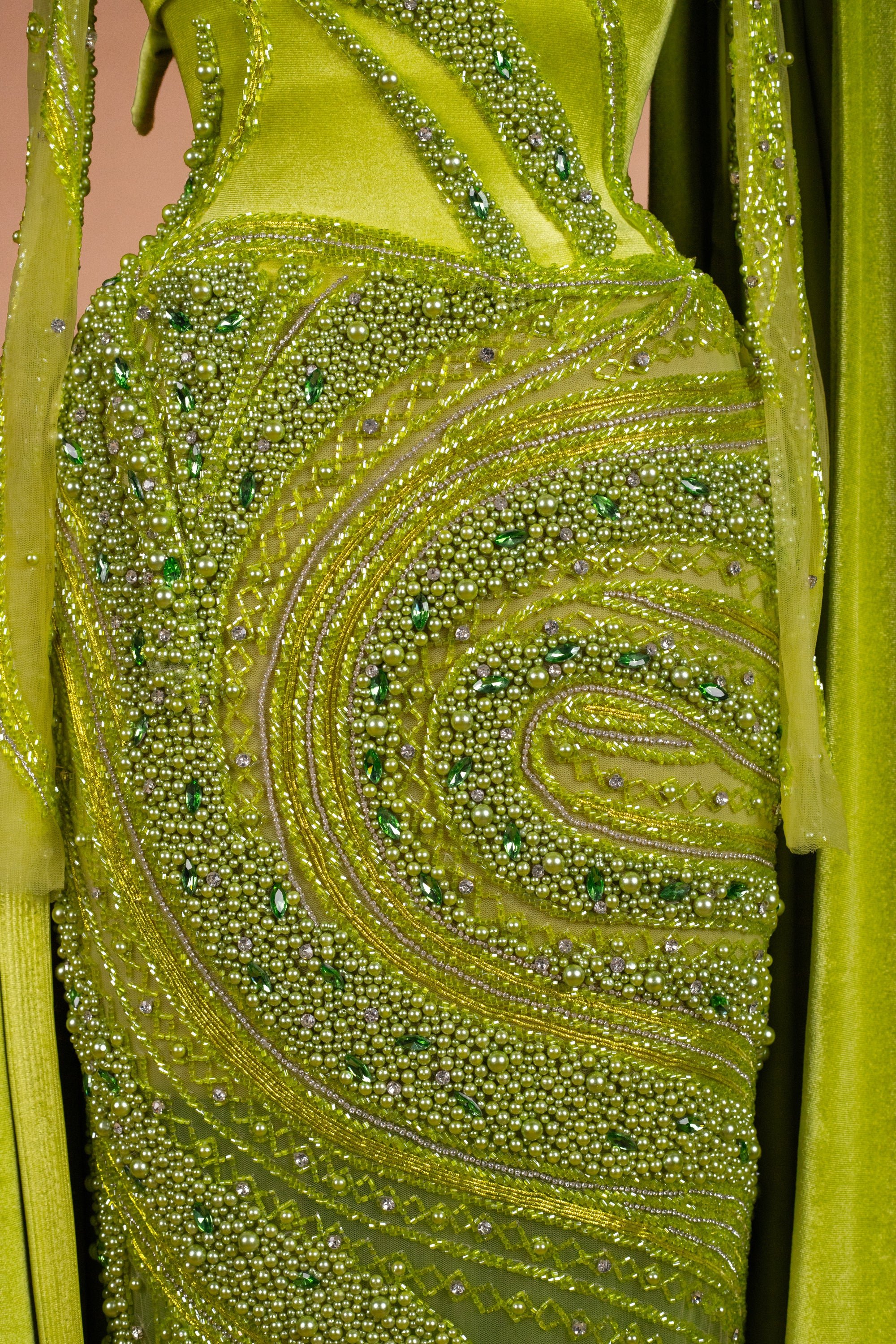 Sihëna Citron Reverie — lime high-neck long-sleeve mermaid evening dress