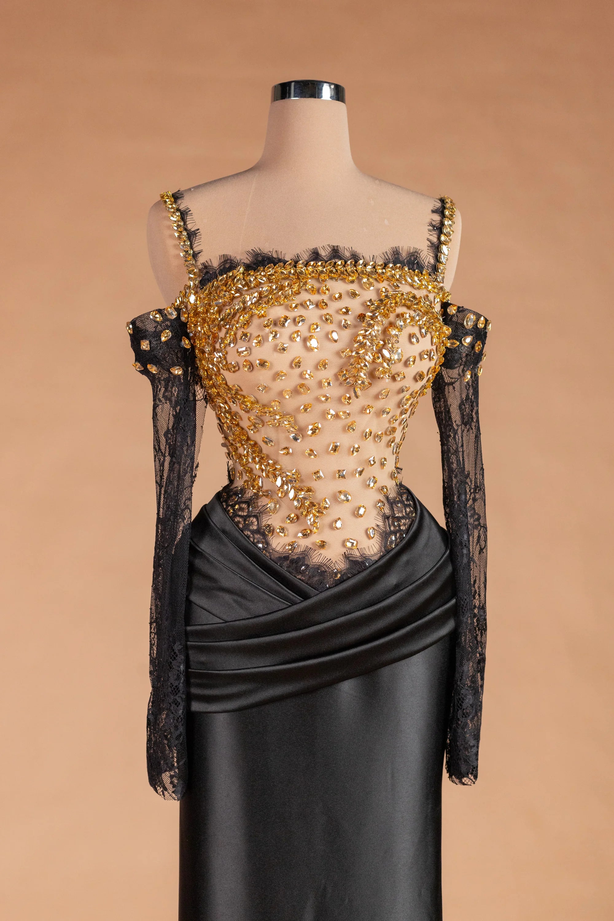 Sihëna Ember Eventide — black square off-shoulder column evening dress