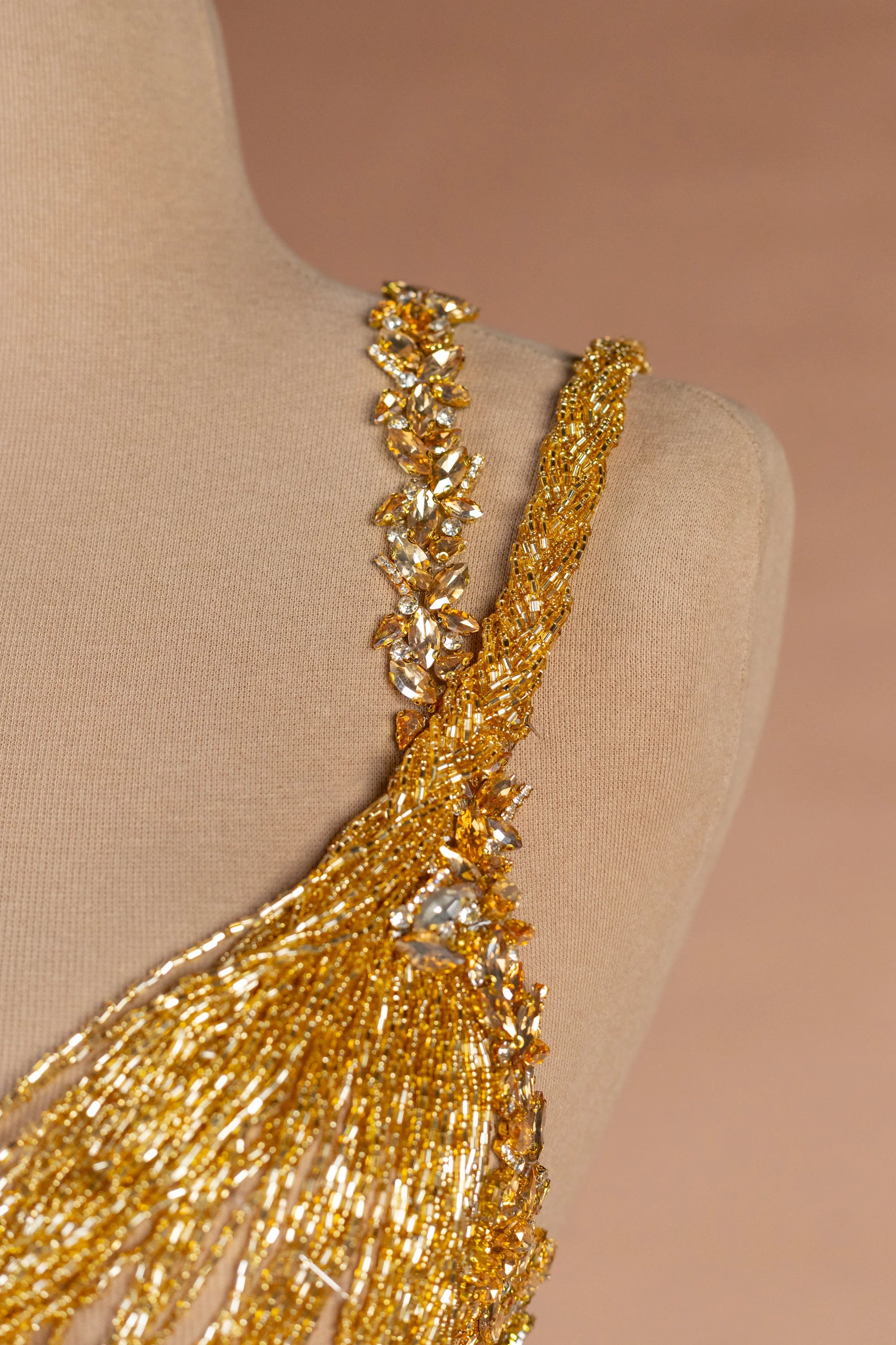 Sihëna Gilded Parure — gold asymmetric sleeveless column evening dress