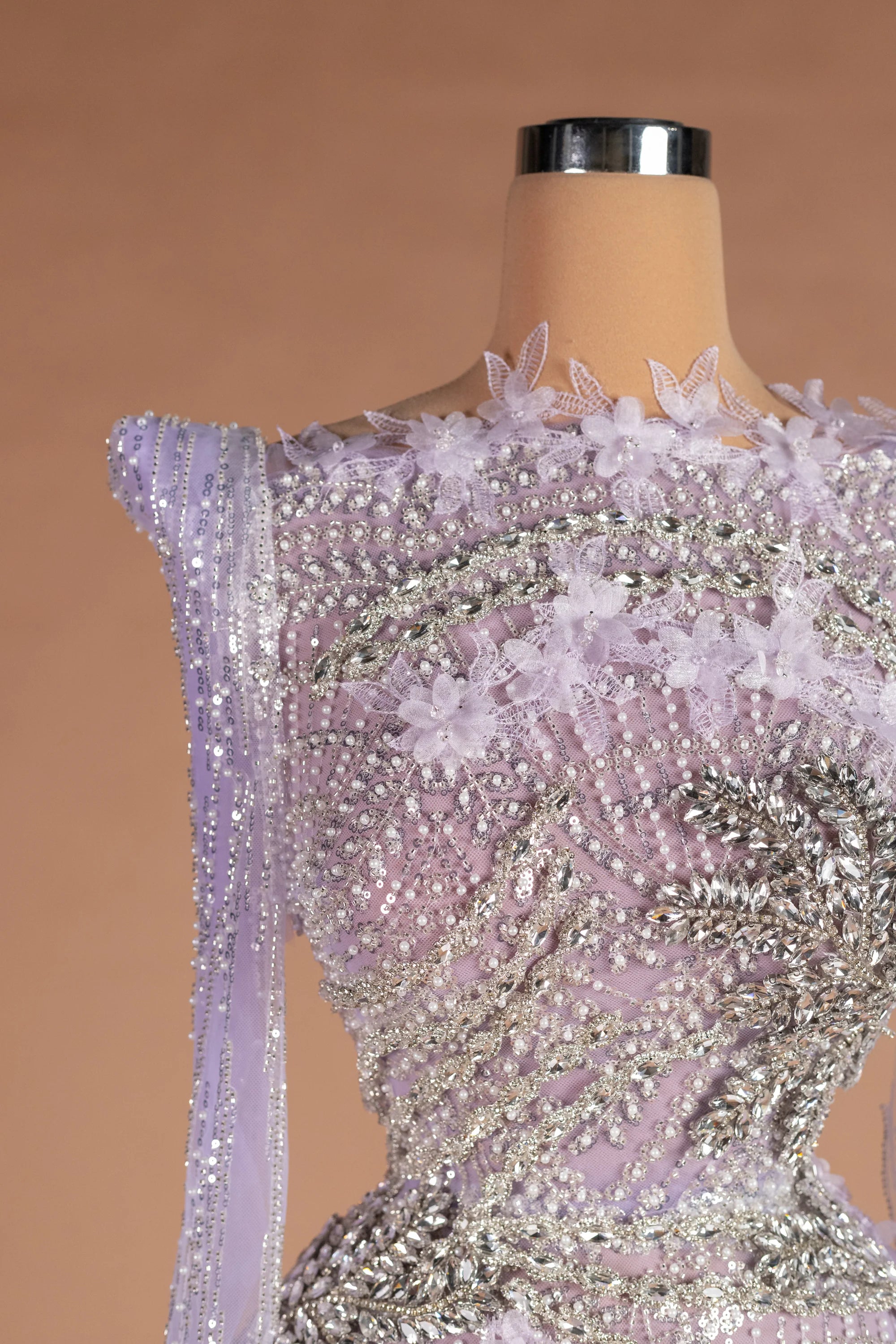 Sihëna Iris Starfall — lilac illusion long-sleeve column evening dress