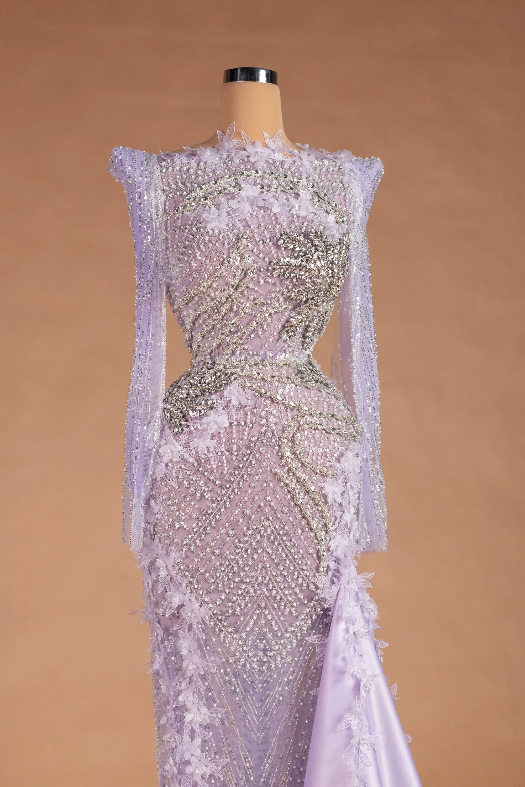 Sihëna Iris Starfall — lilac illusion long-sleeve column evening dress