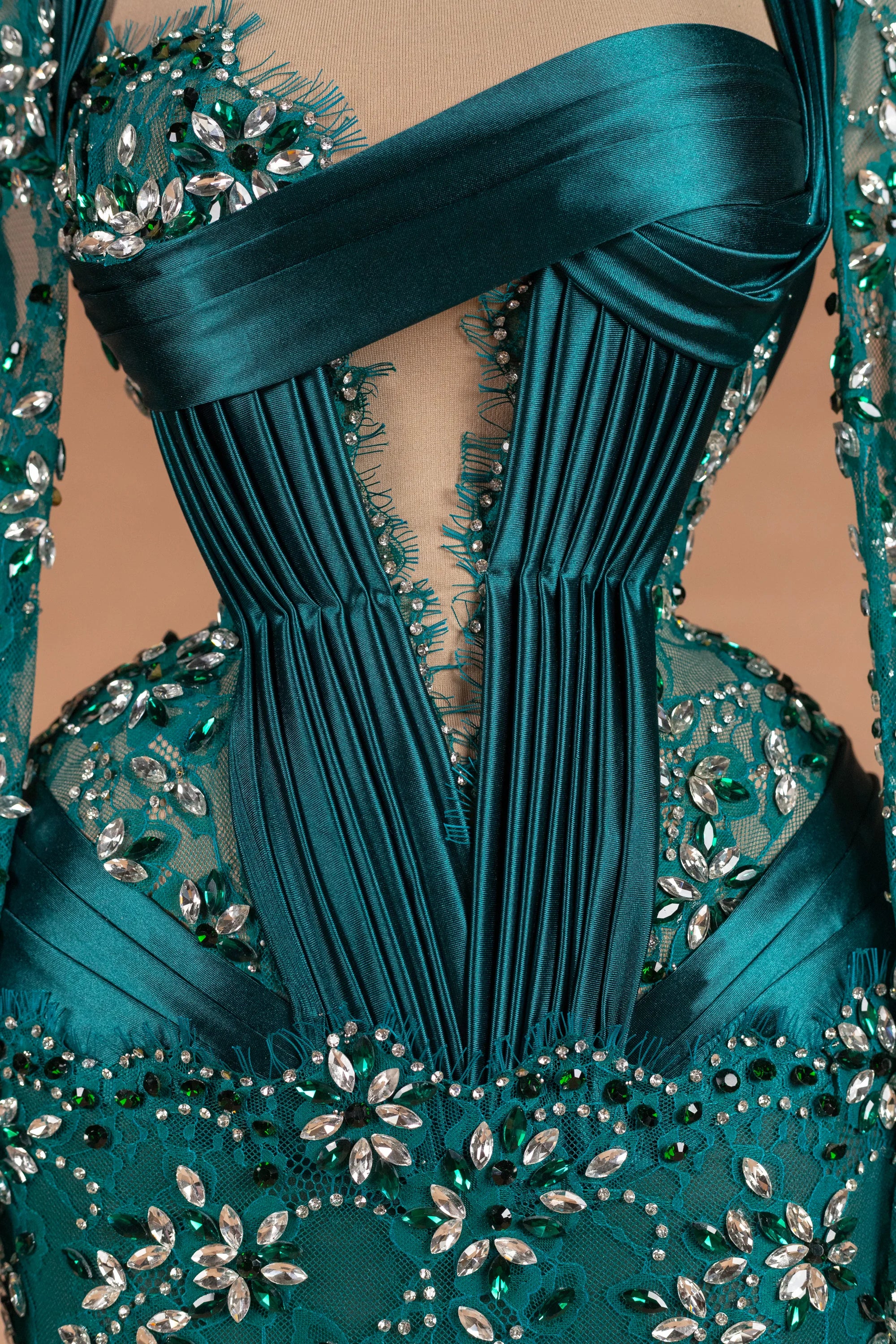 Sihëna Lagoon Marquise — teal asymmetric long-sleeve mermaid evening dress