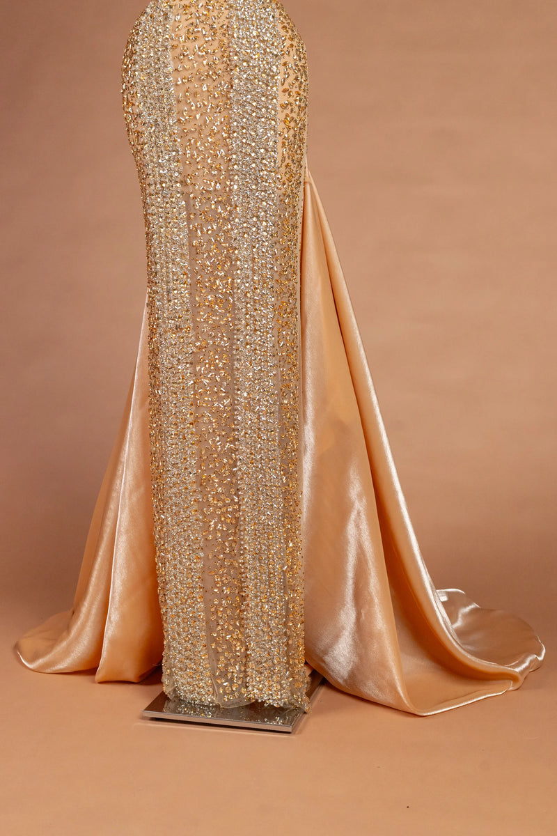 Sihëna Pavé Hourglass — gold halter sleeveless fitted evening dress