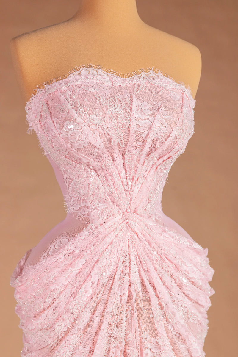 Sihëna Rosewater Mist — pink strapless sleeveless sheath evening dress